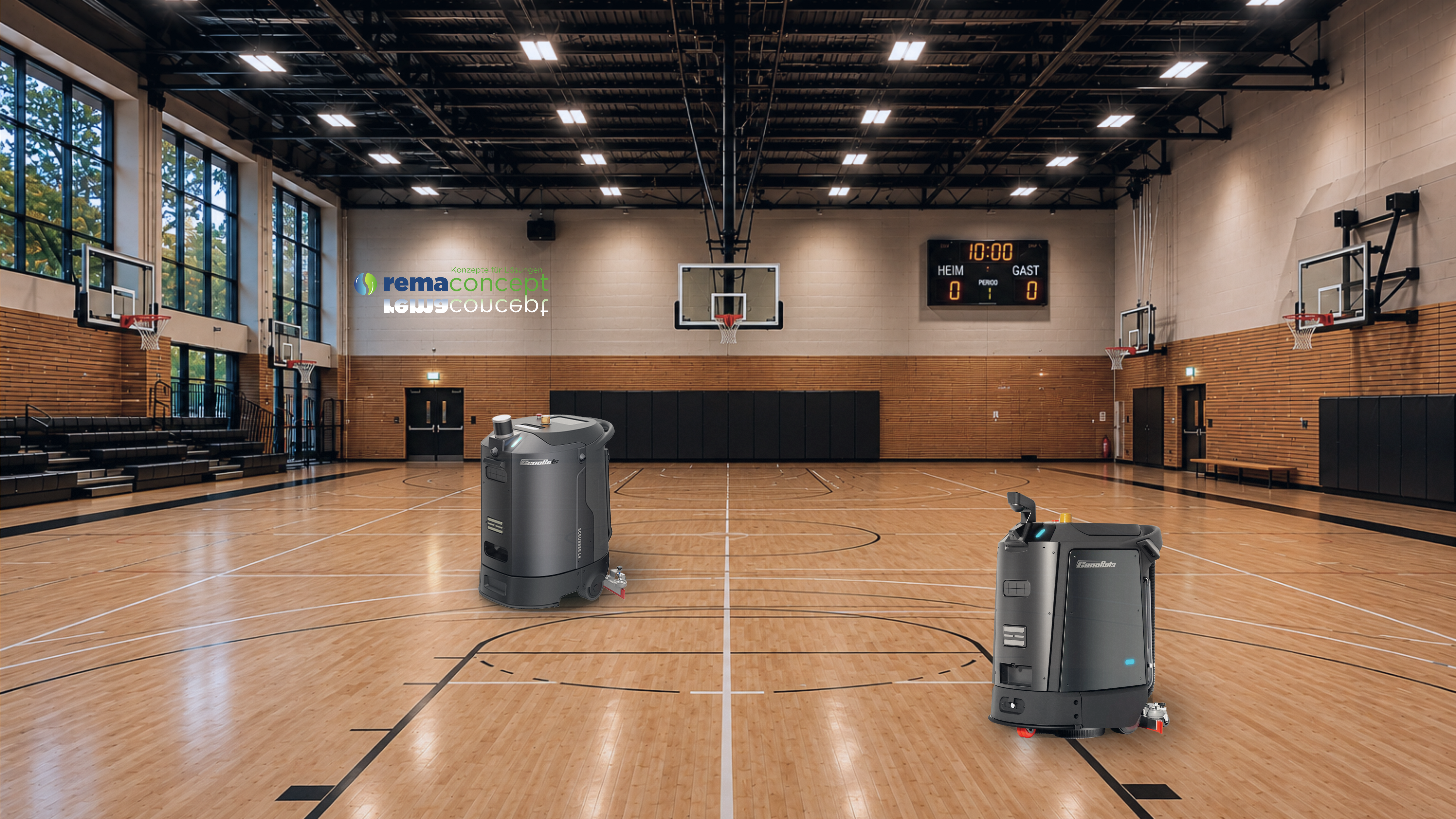 Sporthallenboden reinigen mit autonomen Reinigungsrobotern von remaconcept