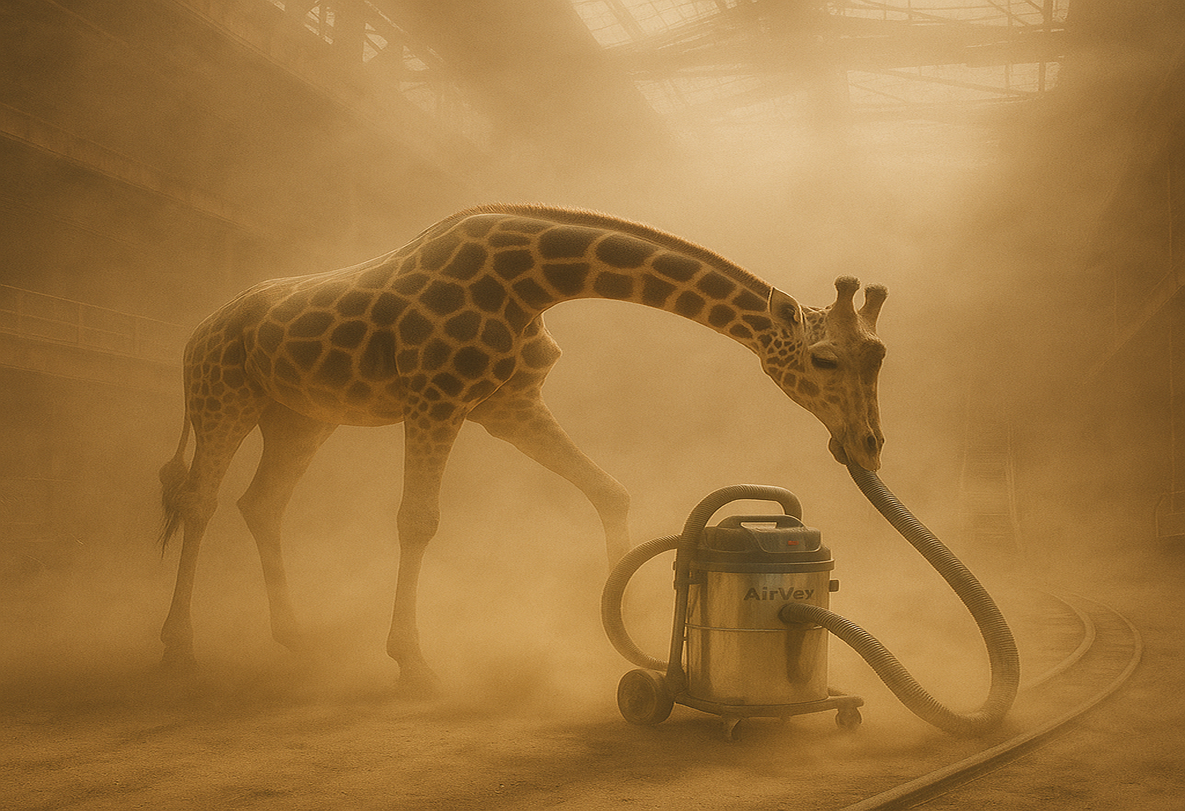 Giraffe mit Industriestaubsauger